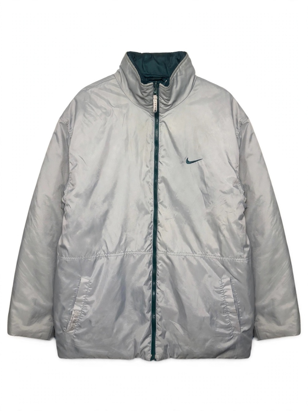 Vintage 1990s Nike Reversible Puffer Jacket Size Xl Green-grey Full Zip Hooded